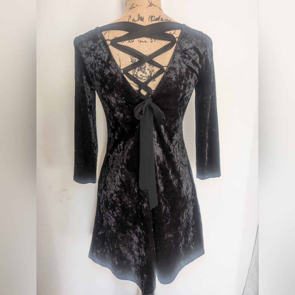 Vintage Witchy Goth Black Crushed Velvet Corset Mini Fits Xs-M